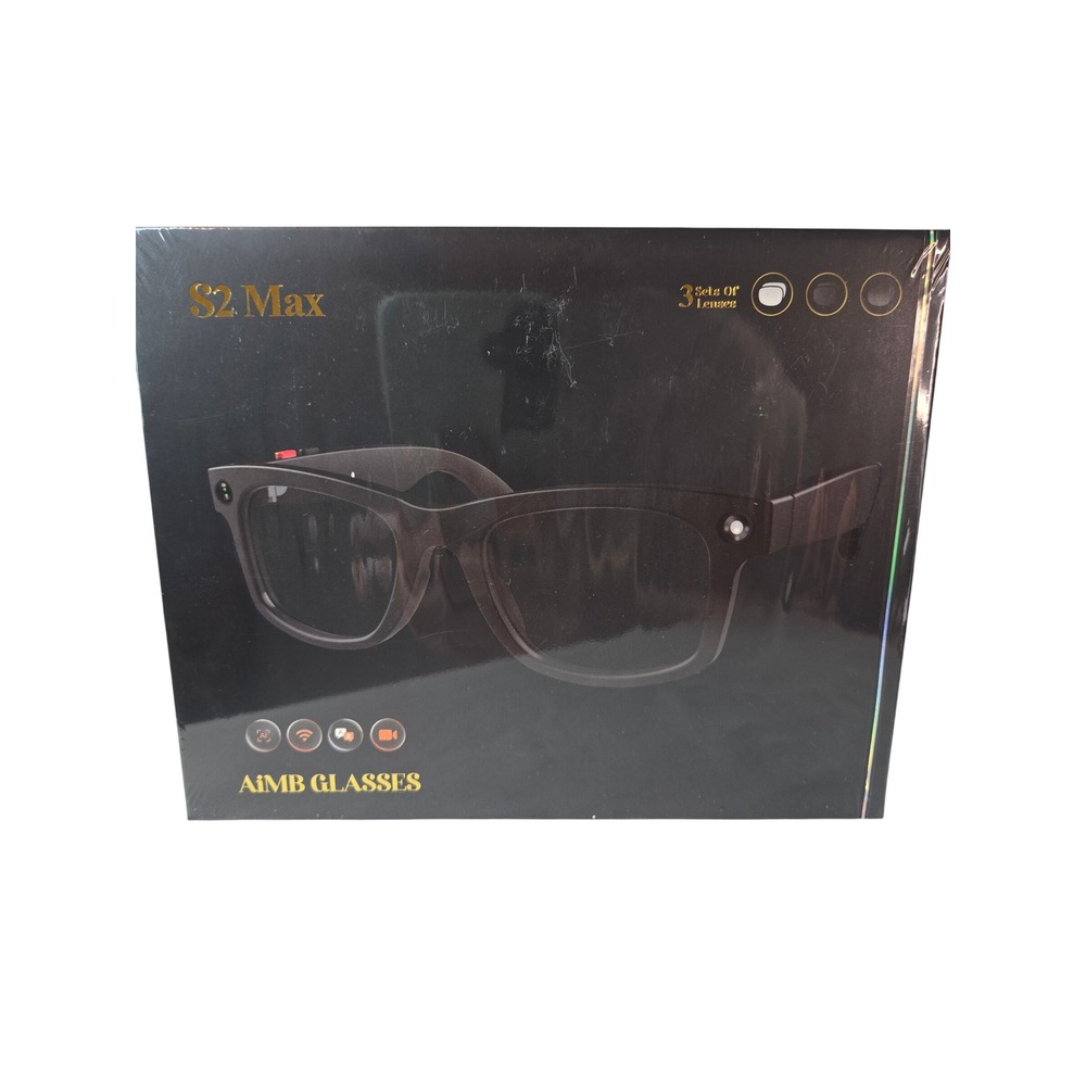 AiMB S2 Max Smart Glasses AI Voice Assistant Video Recording 3 Lens Sets Black